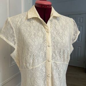 Cream Lace Button-Up Blouse